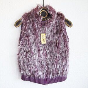 Boho Glamour Gal Mob Wife Shaggy Frosted Purple Plum Faux Fur Knit Vest NWT Sz M